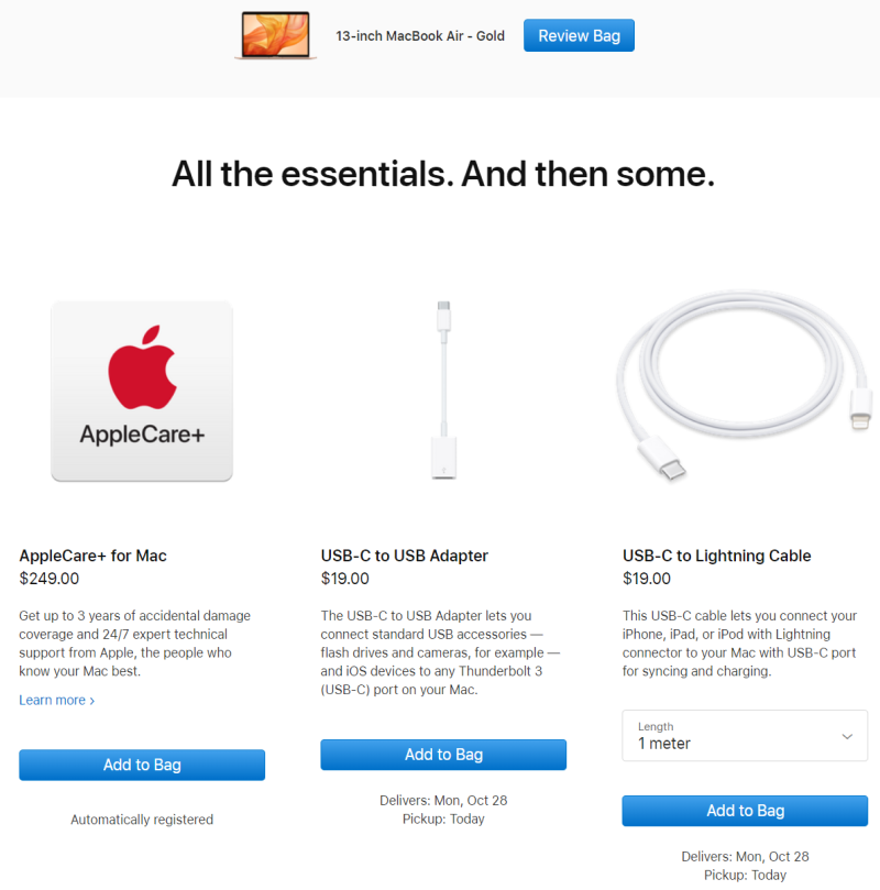 cross-selling on Apple product page