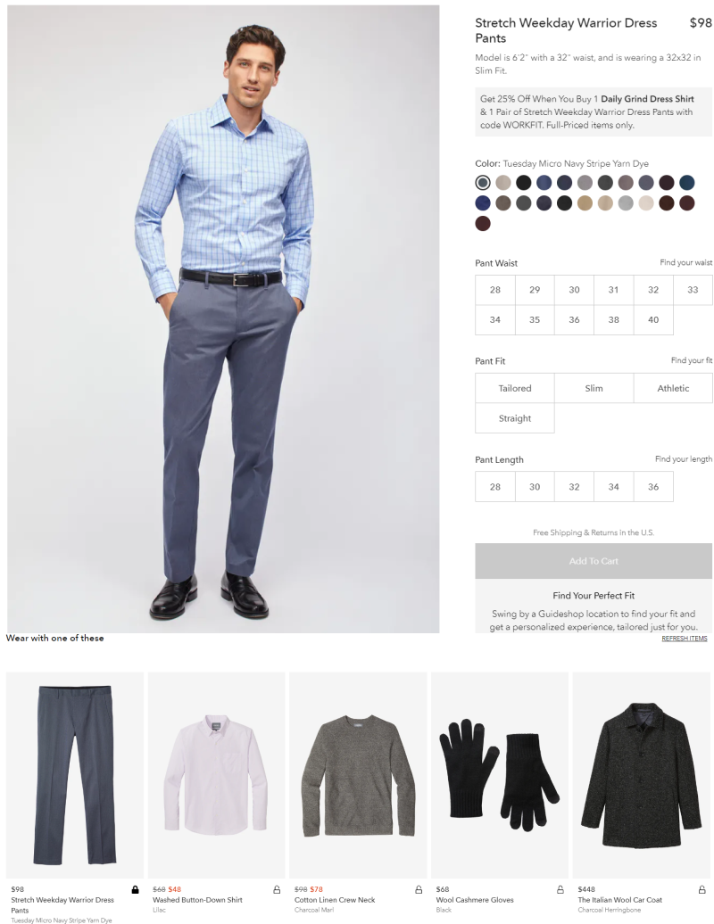 cross-selling on Bonobos product page