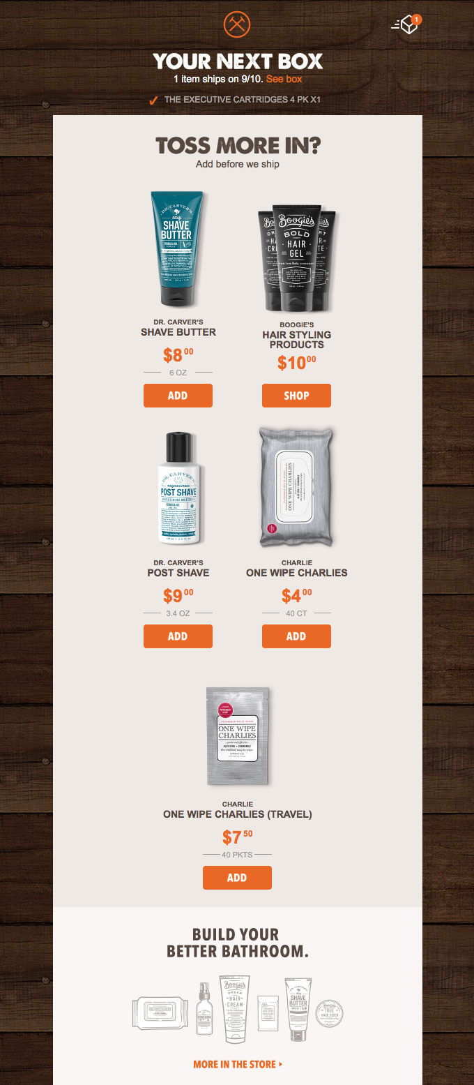 cross-selling in Dollar Shave Club email