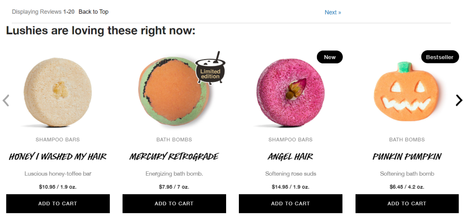 cross-selling on Lush product page