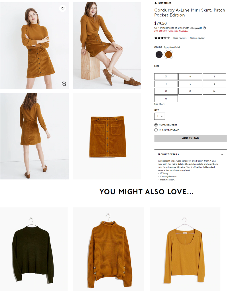 cross-selling on Madewell product page