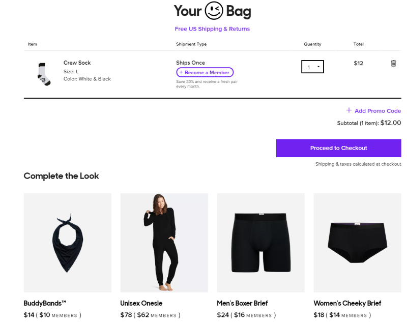 cross-selling on MeUndies product page