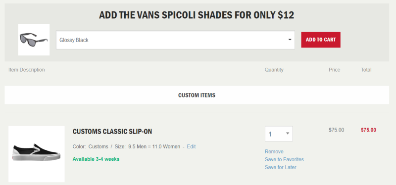 cross-selling on Vans product page