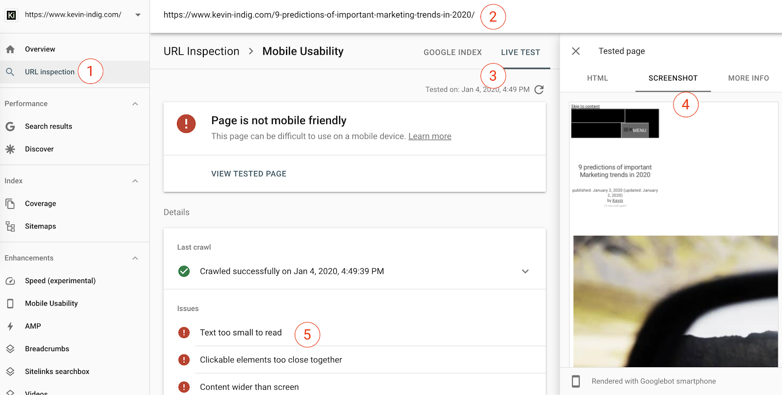 url inspection in google search console.