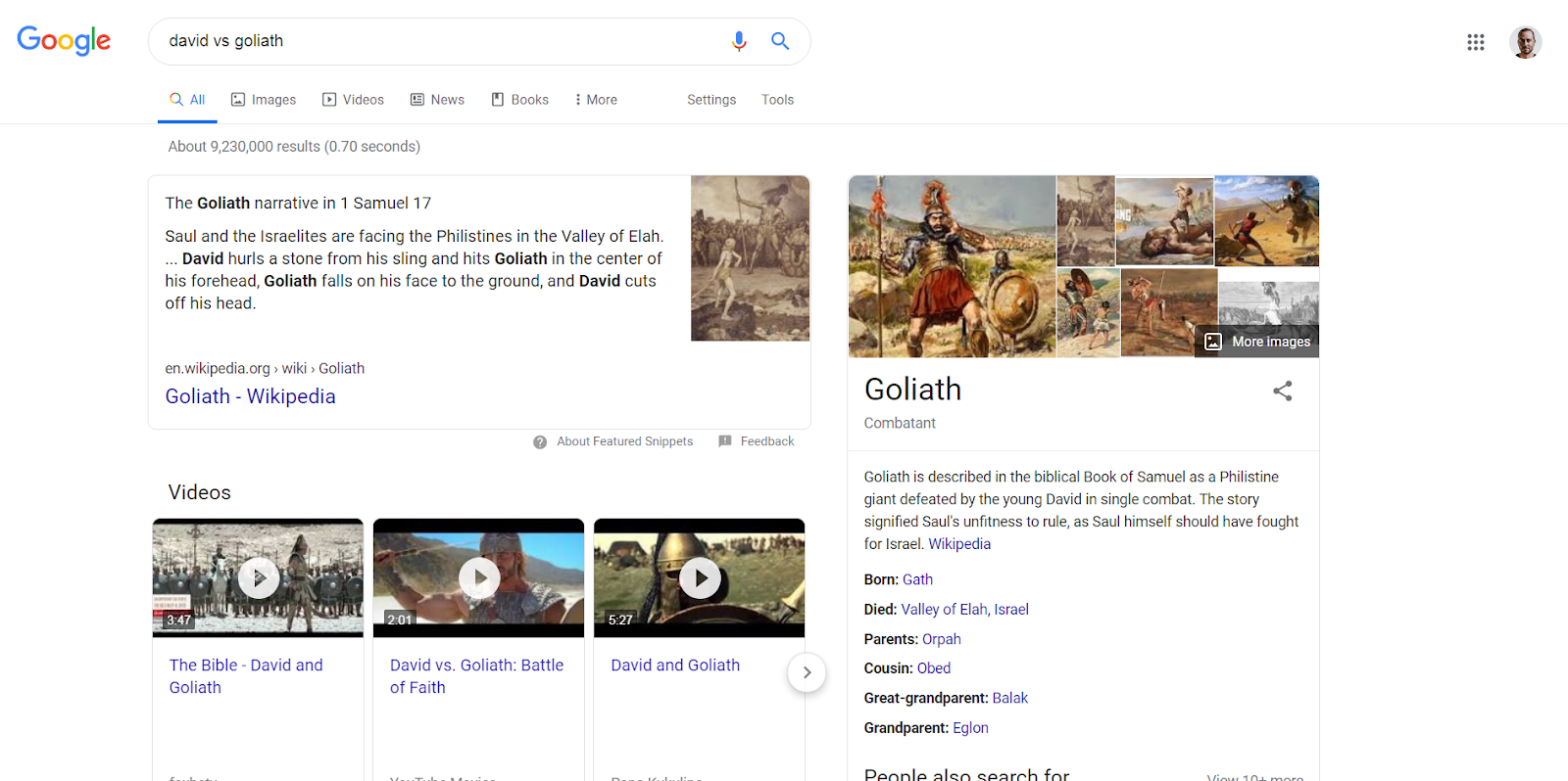 example of featured snippet thats the only visible organic result, even after scrolling.