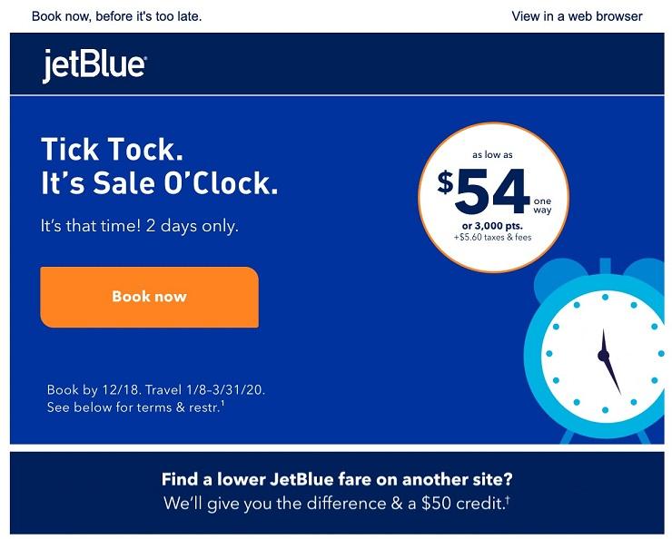 email marketing example from Jet Blue