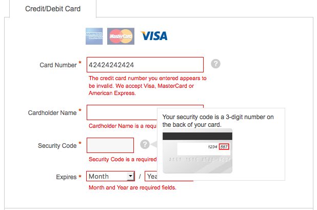 error microcopy in payment form