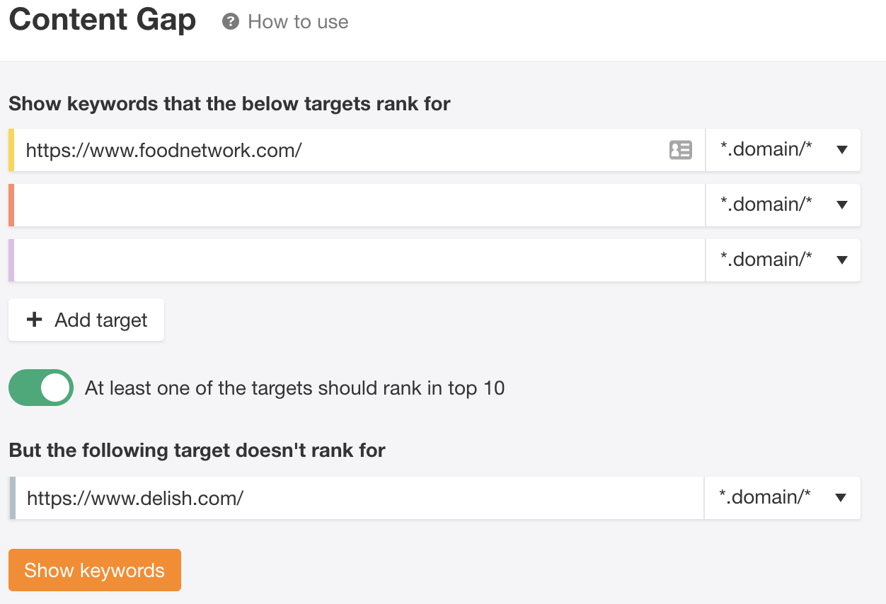 content gap analysis in ahrefs.