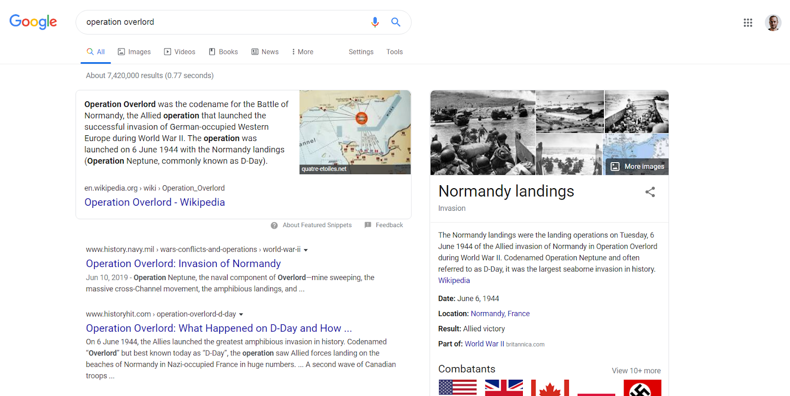 example of two results other than the featured snippet domain that show up without scrolling.