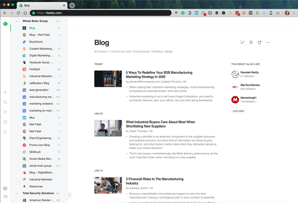 A look at what the Feedly tool looks like in use