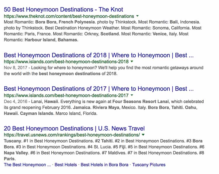 Search results for best honeymoon destinations