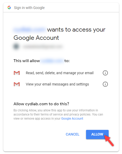 An example of an OAuth authorization screen.