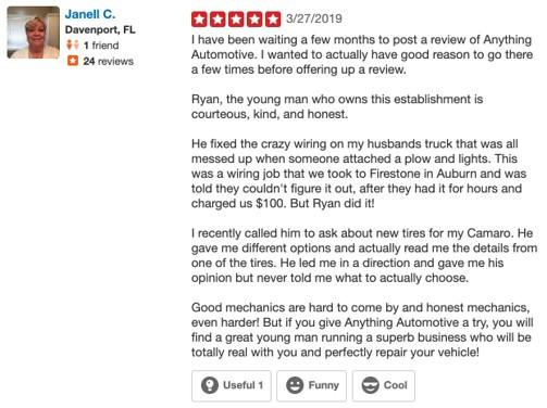 Yelp review