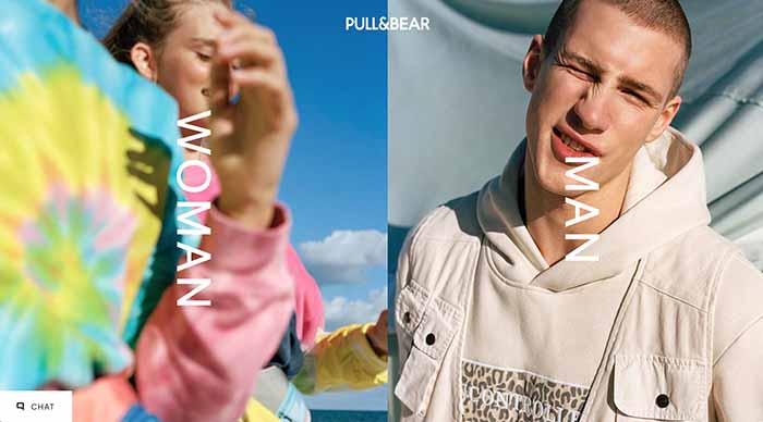 Pull & Bear homepage showing how it segments traffic to women and men
