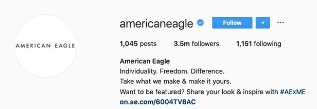 call for user-generated content on Instagram from American Eagle