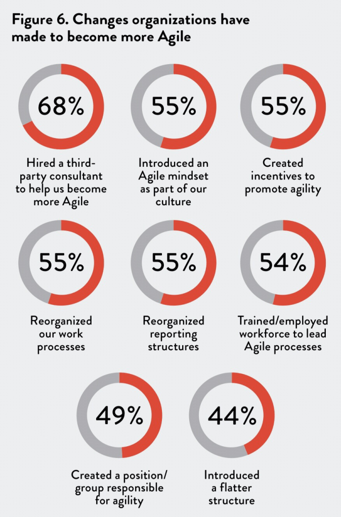 Changes organizations have made to become more agile; steps to be taken by your agile leader