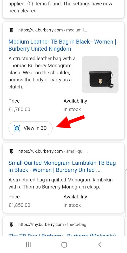 Google 3D Search View example online store