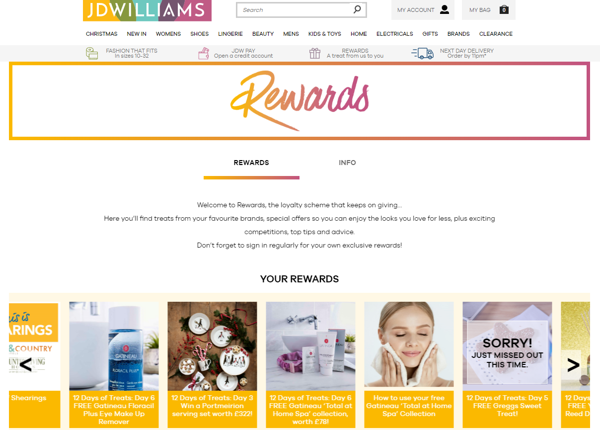 Women’s fashion retailer JD Williams has a full list of dedicated to showcasing the members-only rewards, some of which come from partners. This helps the brand engage lifestyle-conscious buyers. 