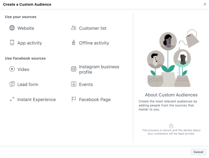create a custom audience in facebook advertising