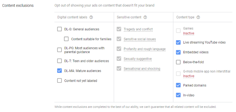 google display network mistakes content exclusions
