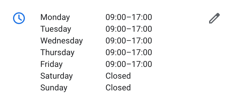 Google My Business Opening Hours