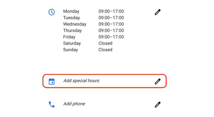 Adding special hours on Google My Business