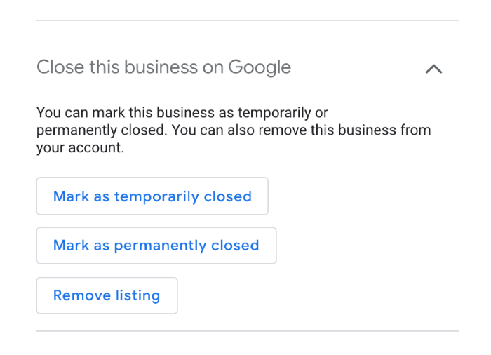 Close this business option on Google My Business