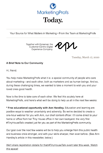 MarketingProfs Free Educational Opportunity Example