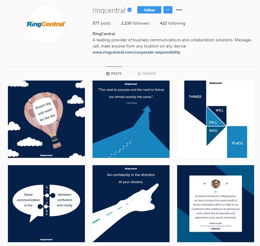 example of instagram feed with consistent design elements.