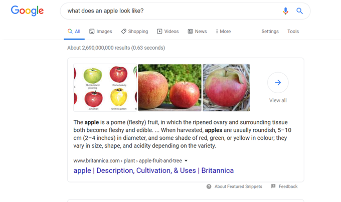 What a featured snippet looks like on a Google SERP