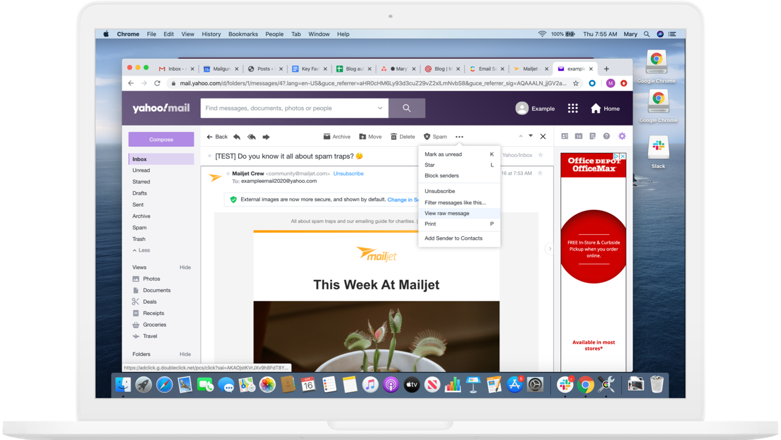 Show email header in Yahoo