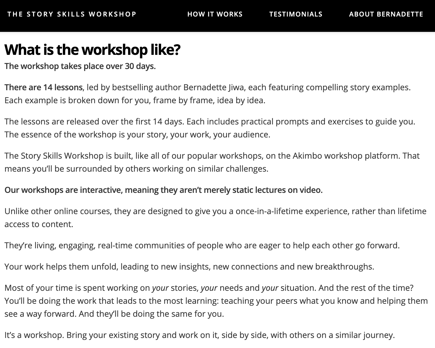 The Story Skills Workshop high-converting landing page