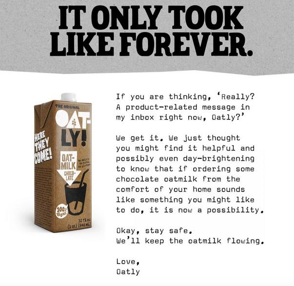 Oatly email during COVID-19
