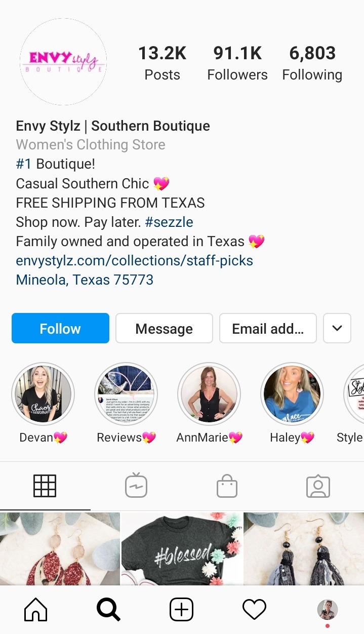 ecommerce Instagram bio example