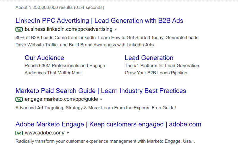 Google ads search results