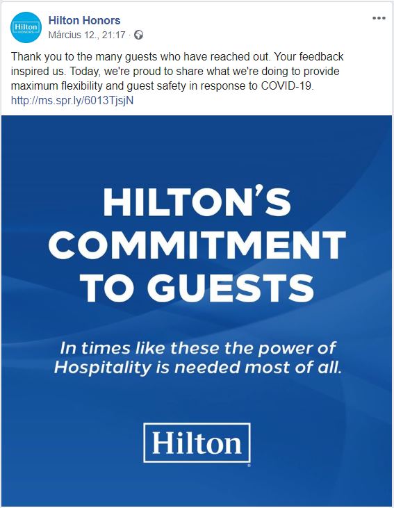 Despite suffering as a hospitality brand, Hilton has donated one million hotel rooms to medical professionals on the front line, and postponed tier expiration for its loyalty program members. 