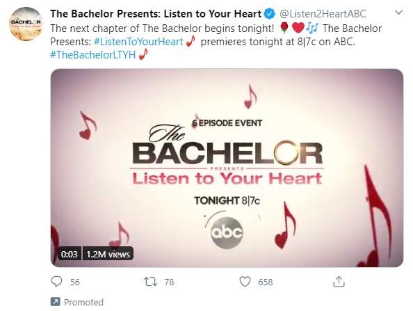 The Bachelor promoted tweet with video