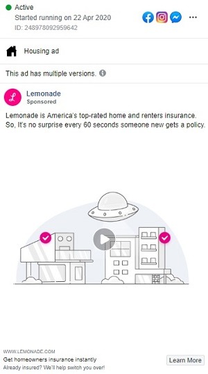 Lemonade facebook video ad example
