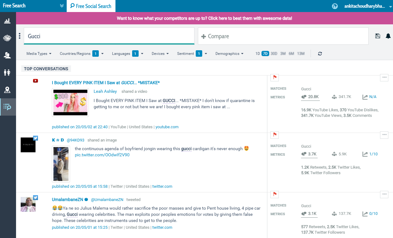 See every single mention of your brand with the Talwalker Free Social Search