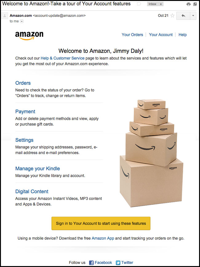 Amazon Welcome Emails