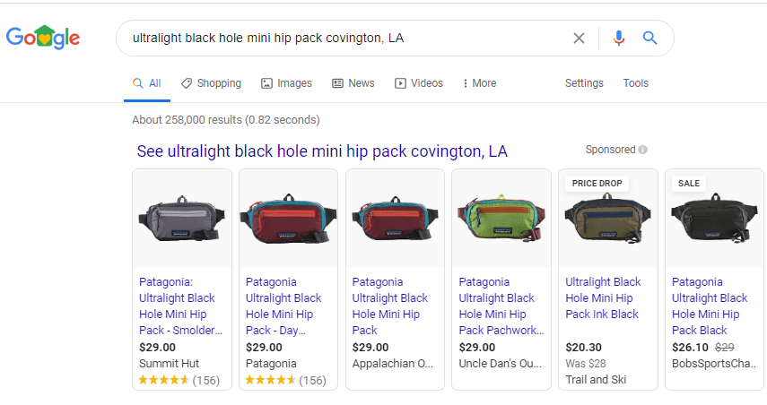 Google SERP with Surfaces Across Google product listings