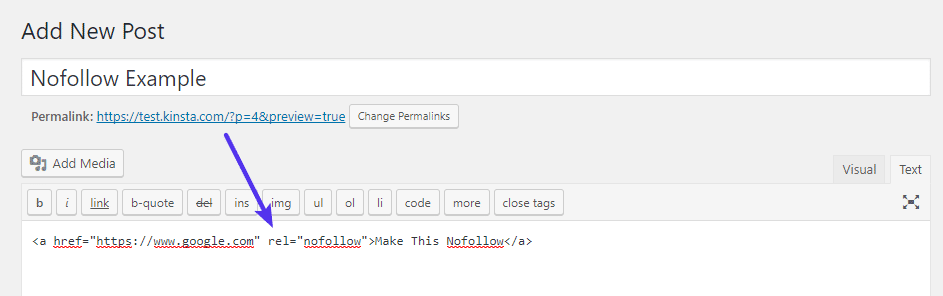 Add nofollow attribute to links HTML
