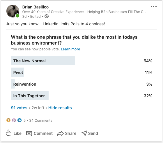A poll used on LinkedIn to nurture return on relationship