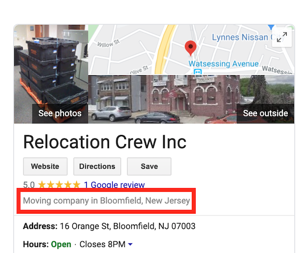 google my business optimization choose a category relocation crew