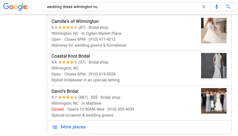 google my business optimization images in results wedding dress