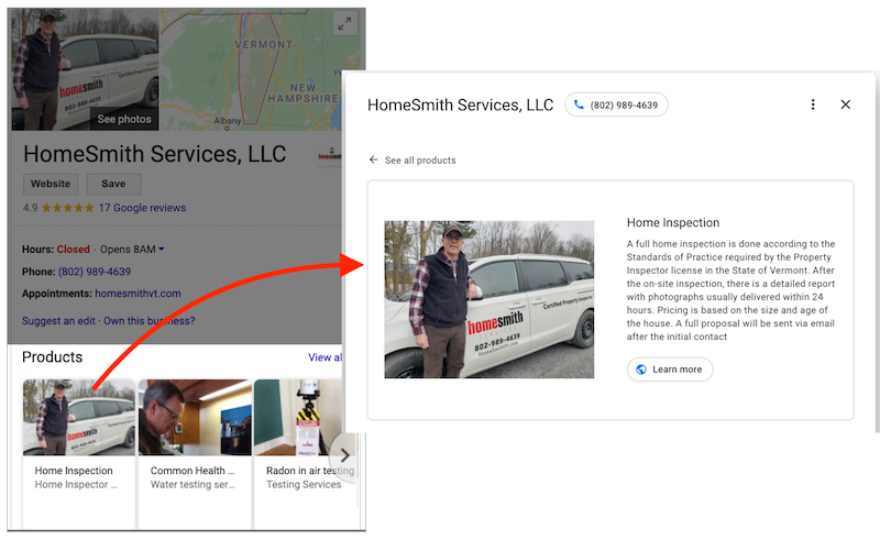 google my business optimization products homesmith services