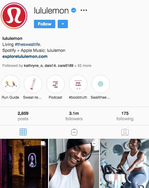 lululemon Instagram profile