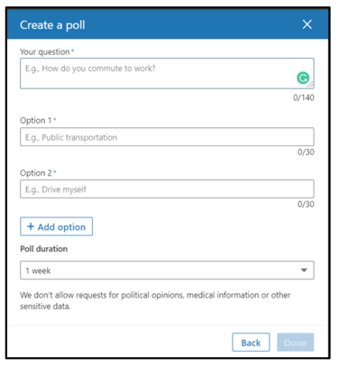 create a poll details LinkedIn