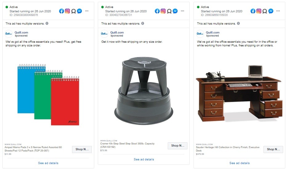 facebook ad example Quill Office Supplies