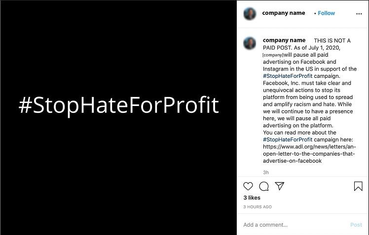Facebook ads boycott social media post